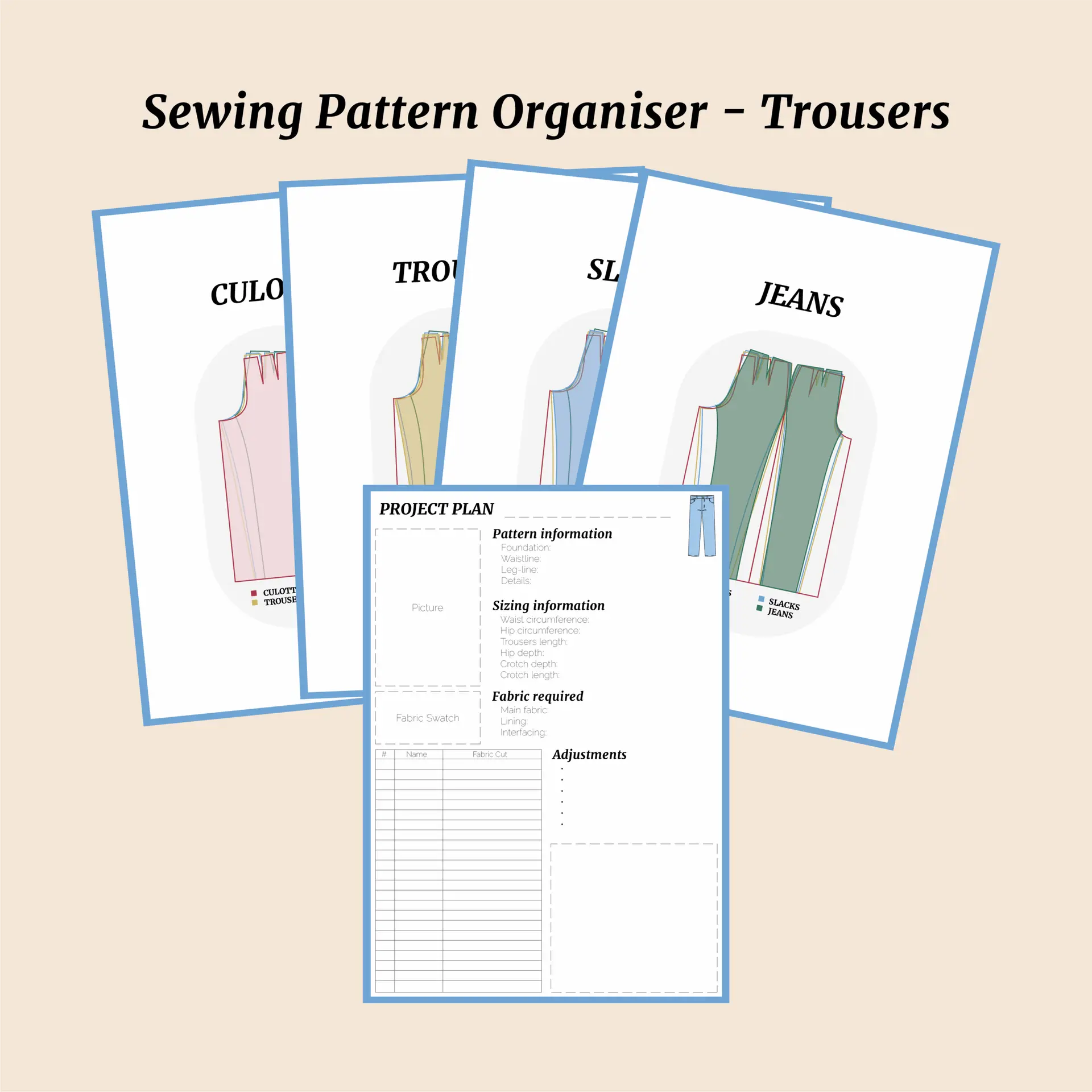 Sewing Pattern Organiser - Trousers